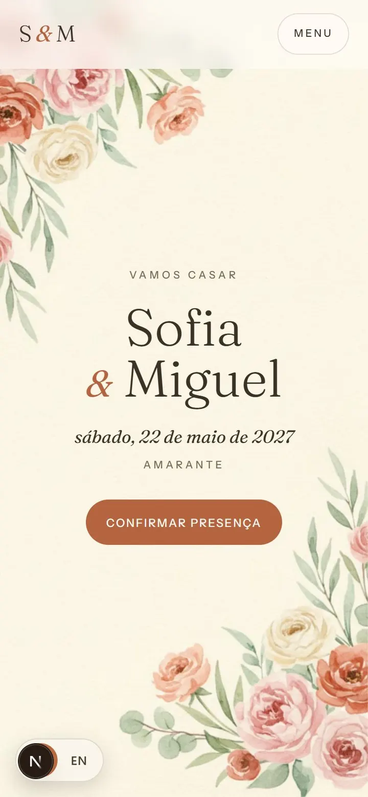 Site de exemplo no modelo Jardim