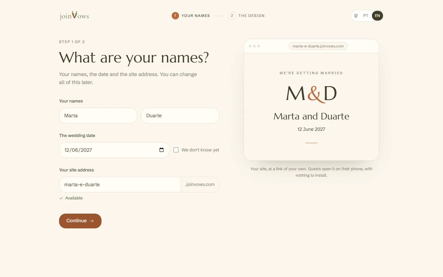 The first step: names, date and address