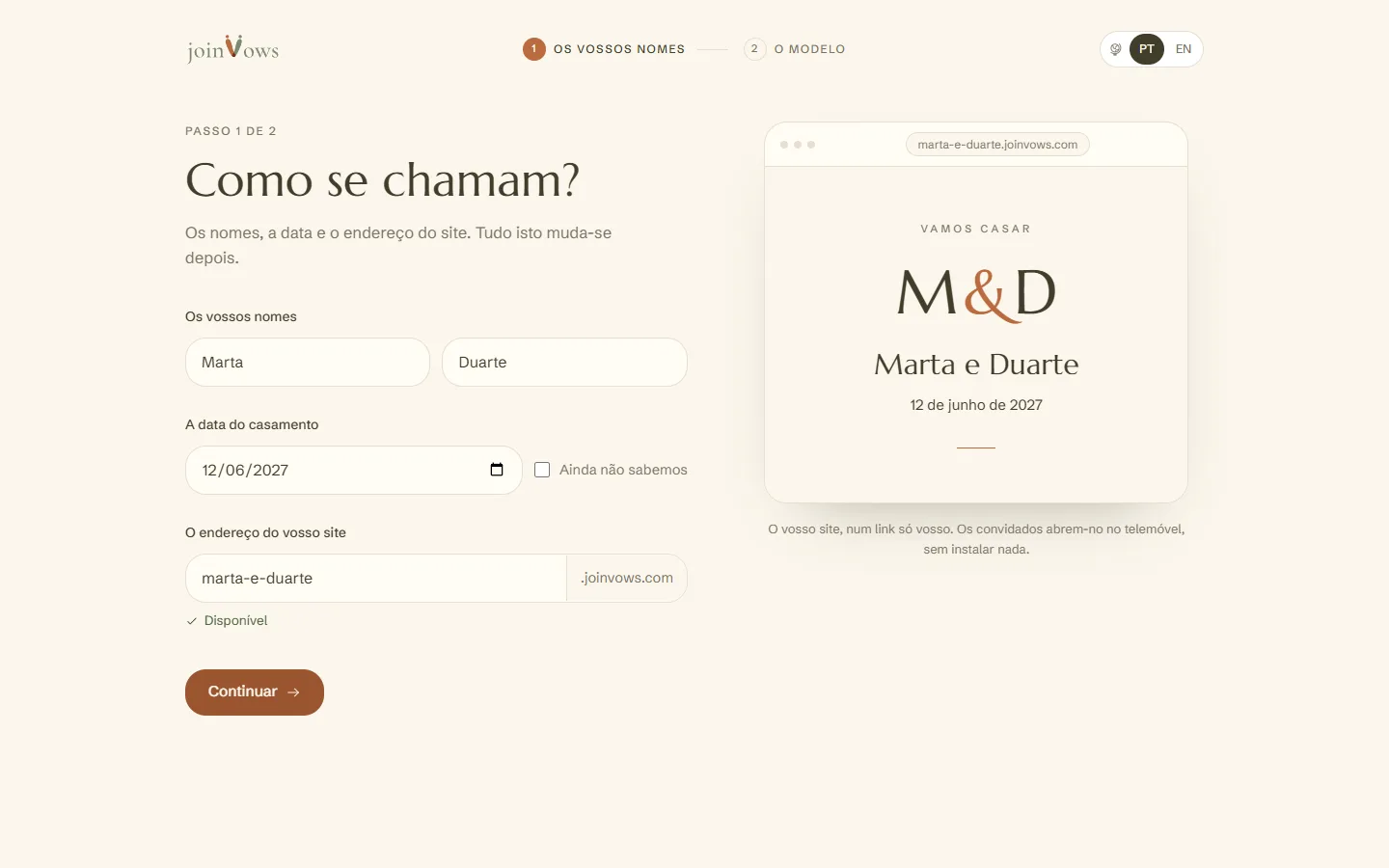 O primeiro passo: os nomes, a data e o endereço