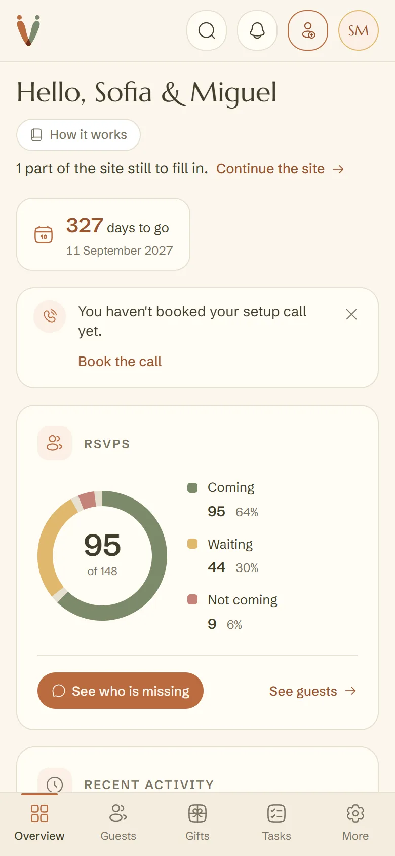 The dashboard on a phone, with the bottom bar