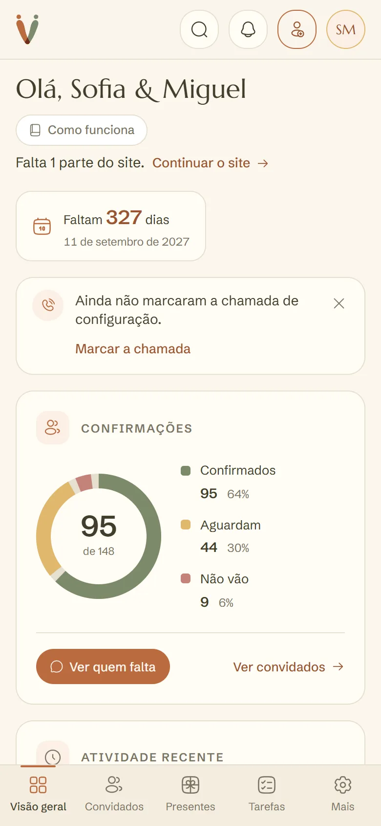 O painel no telemóvel, com a barra de baixo