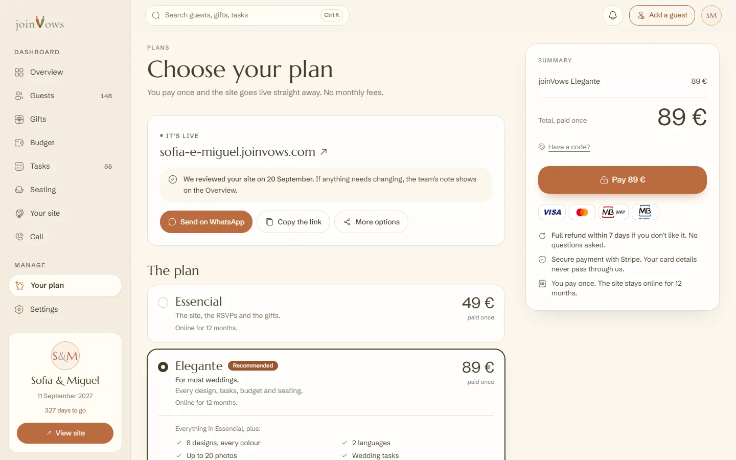 The site address and the share buttons