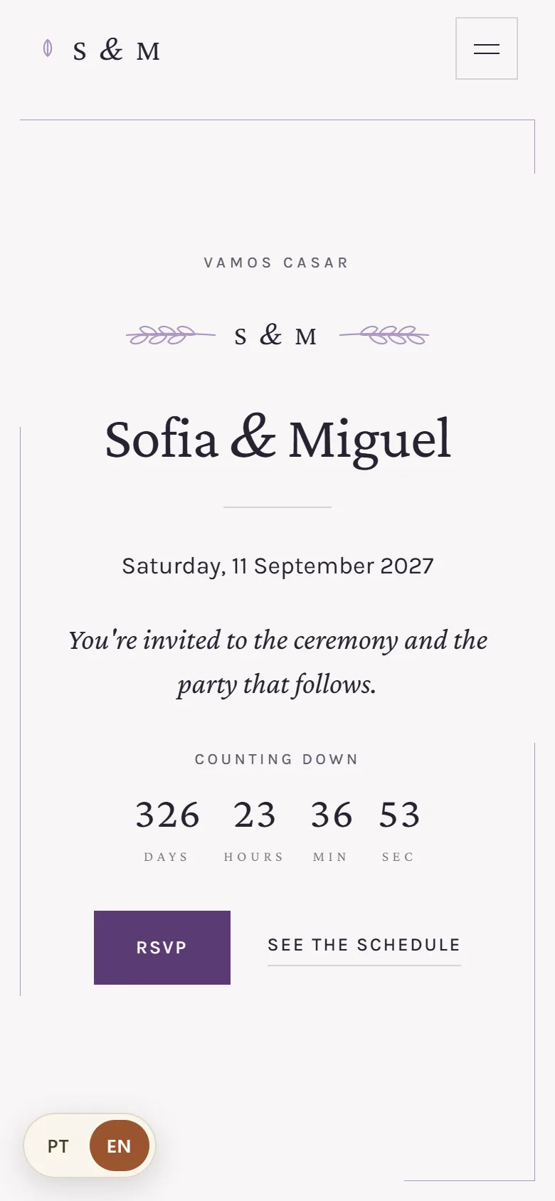 A wedding site open on a guest's phone