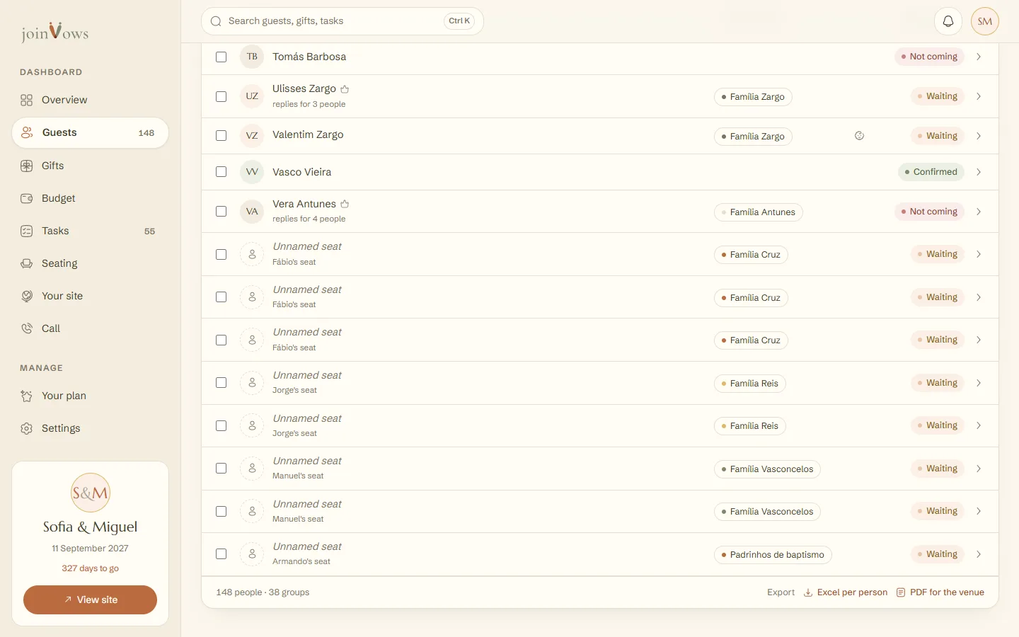 Exporting the guest list