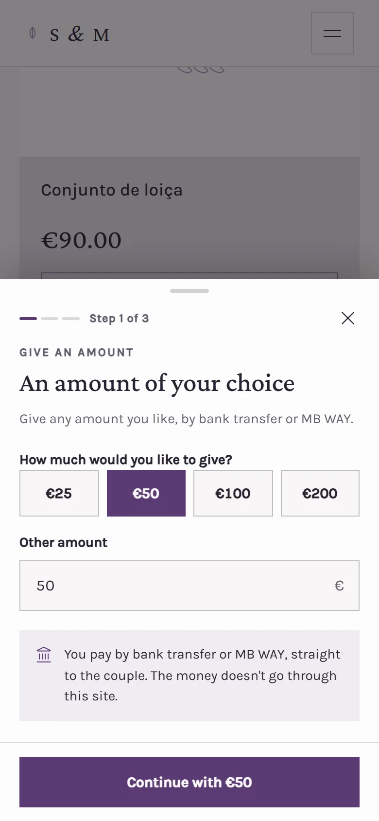 Choosing the amount for a gift