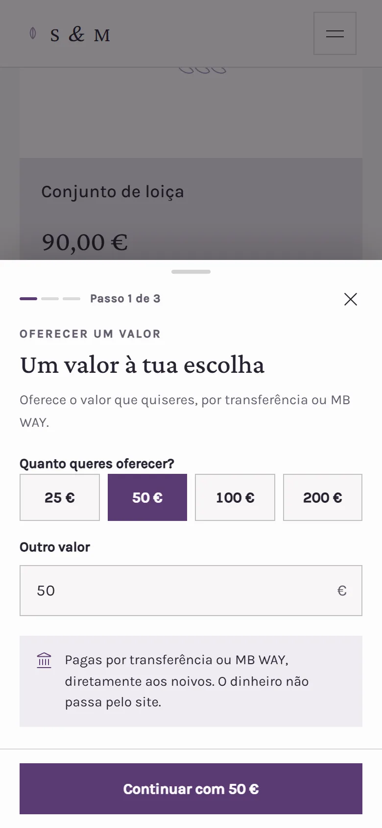 Escolher o valor de um presente