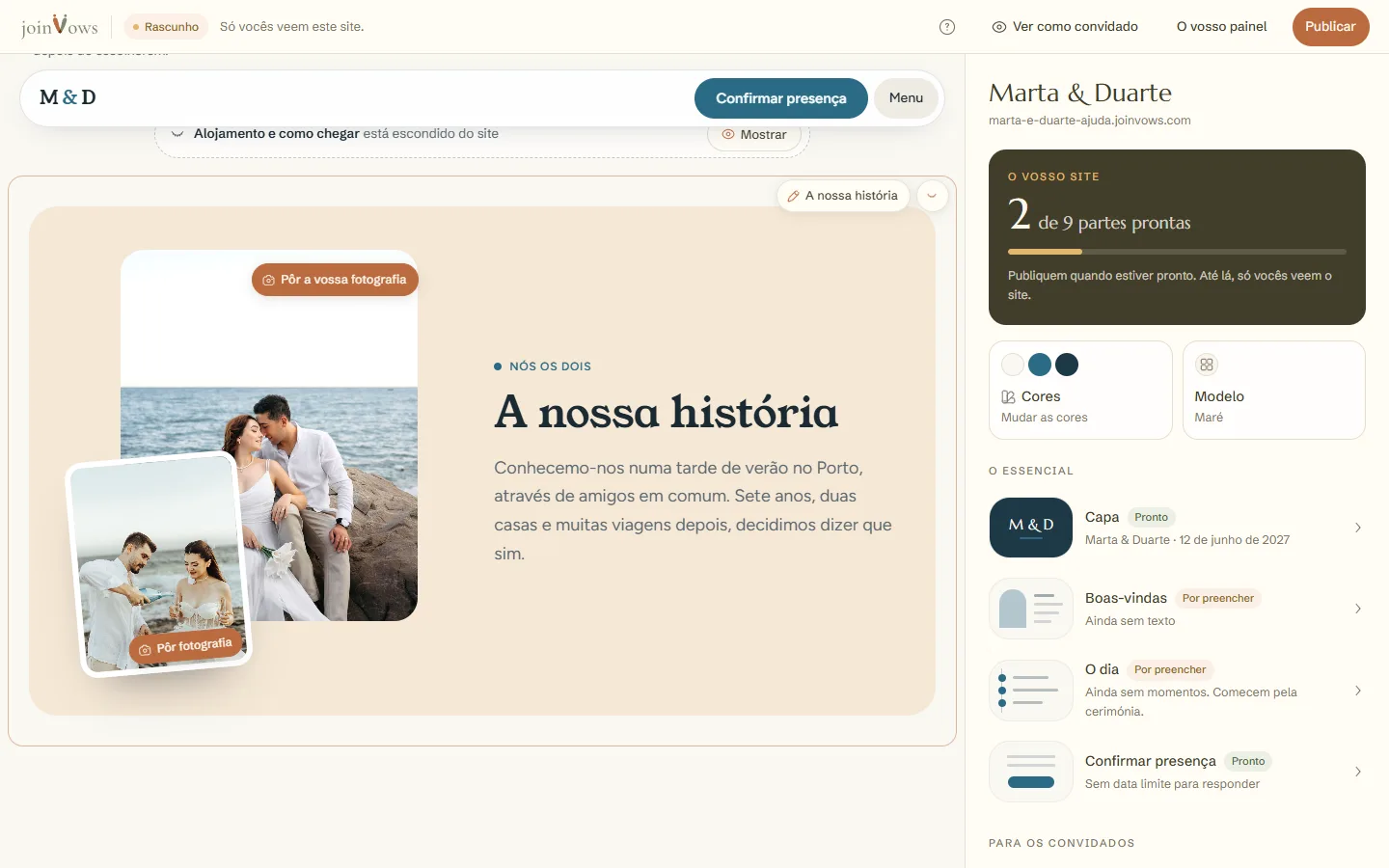 O botão para mudar a fotografia no site