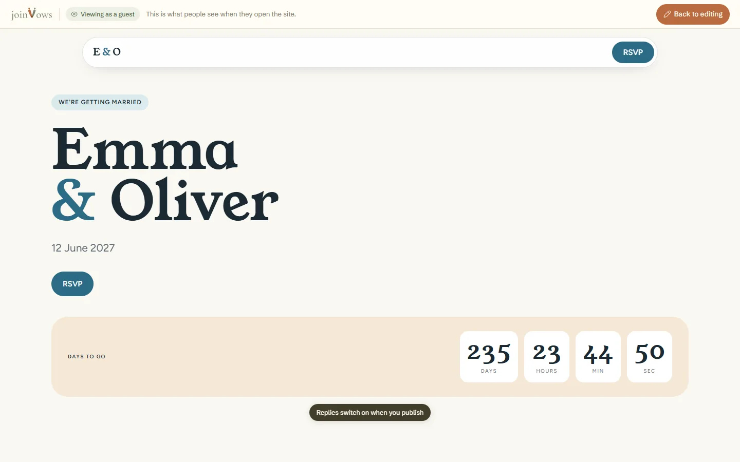 The site seen as a guest, without the edit buttons