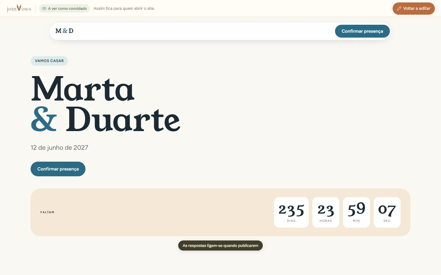 O site visto como convidado, sem os botões de editar