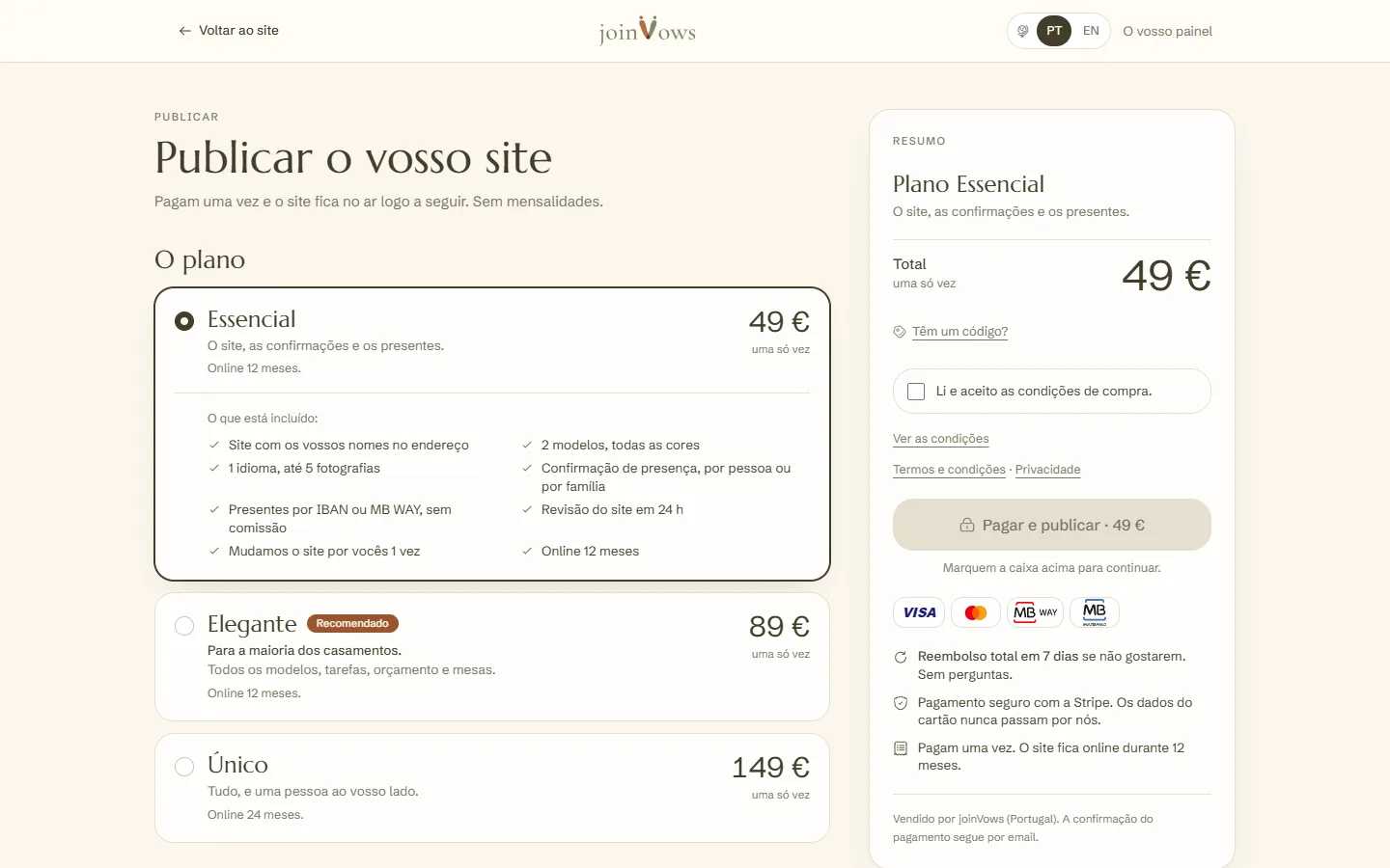 Os três planos, com o Essencial aberto